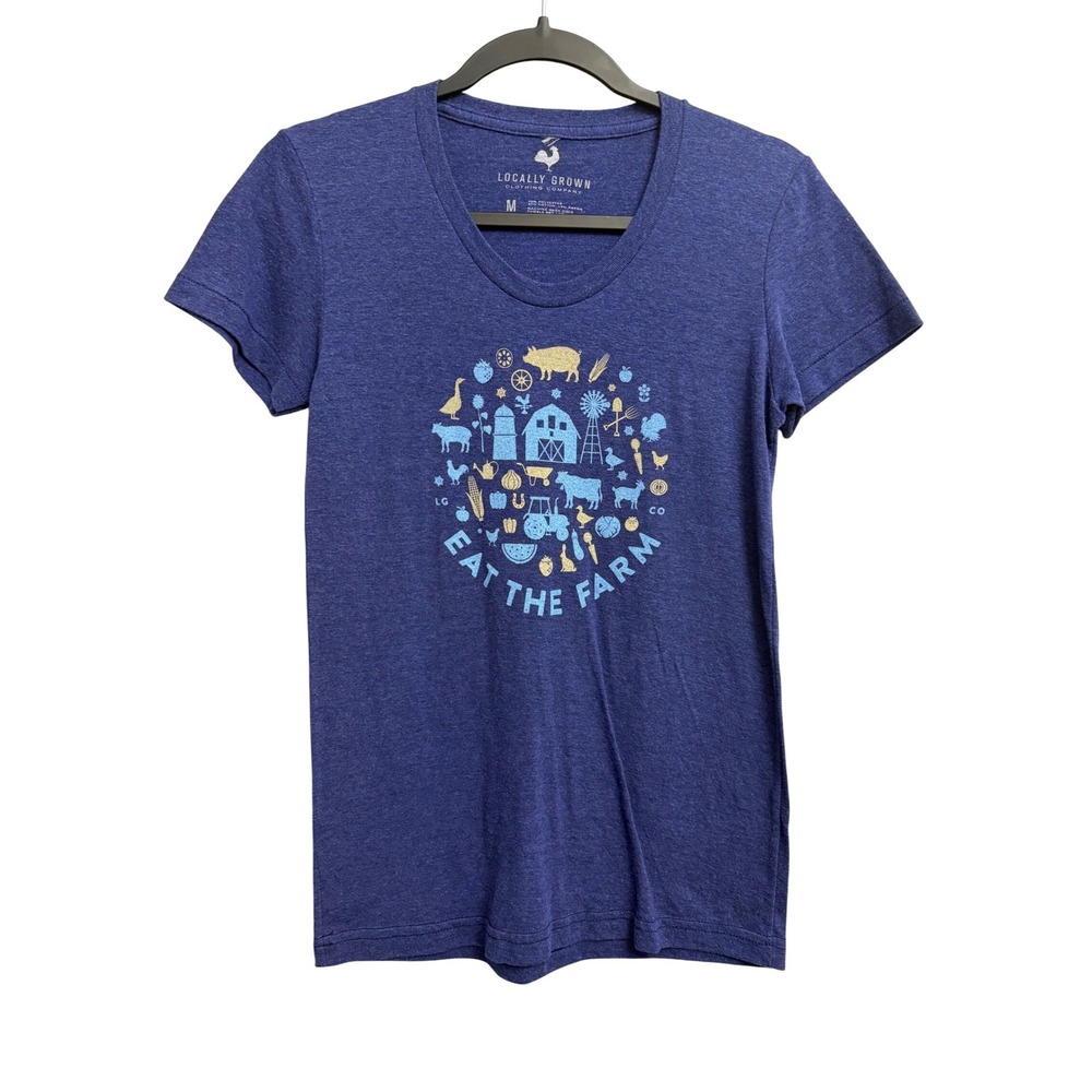 Locally Grown Clothing Co Medium Eat The Farm Purple V-Neck Graphic Tee Shirt